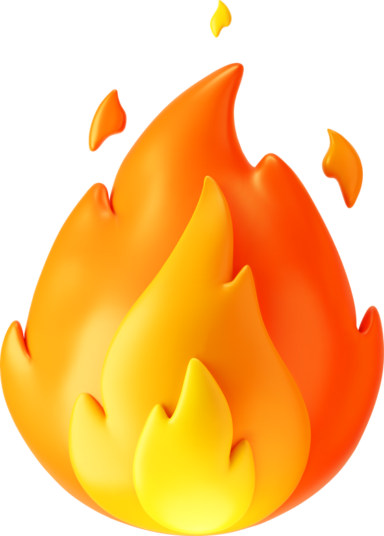 3d fire flame icon with burning red hot sparks